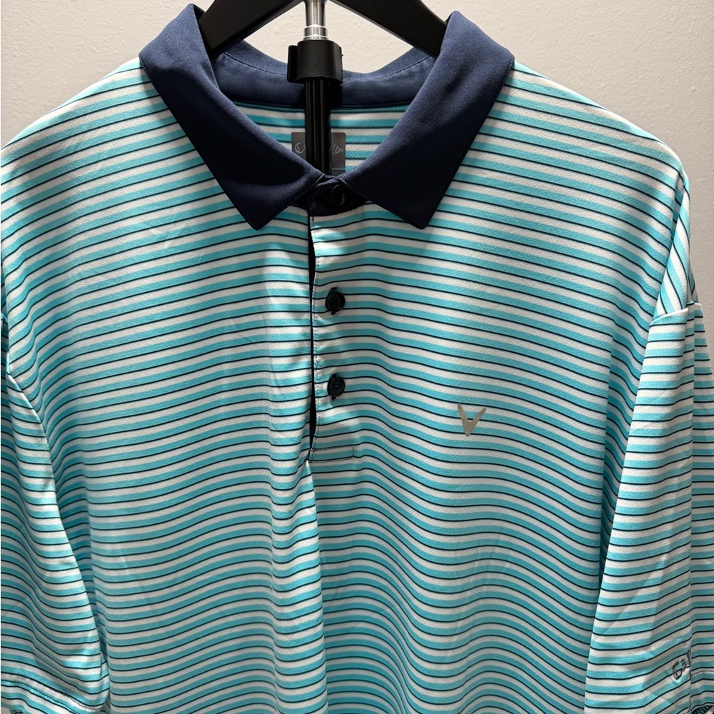 Callaway Men's Polo Shirt - Teal and Navy Stripes